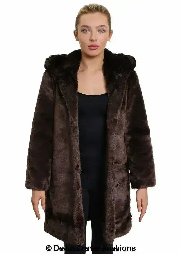 De La Creme - Women's Luxury Faux Fur Jacket Ladies Hooded Winter Coat Femstylo