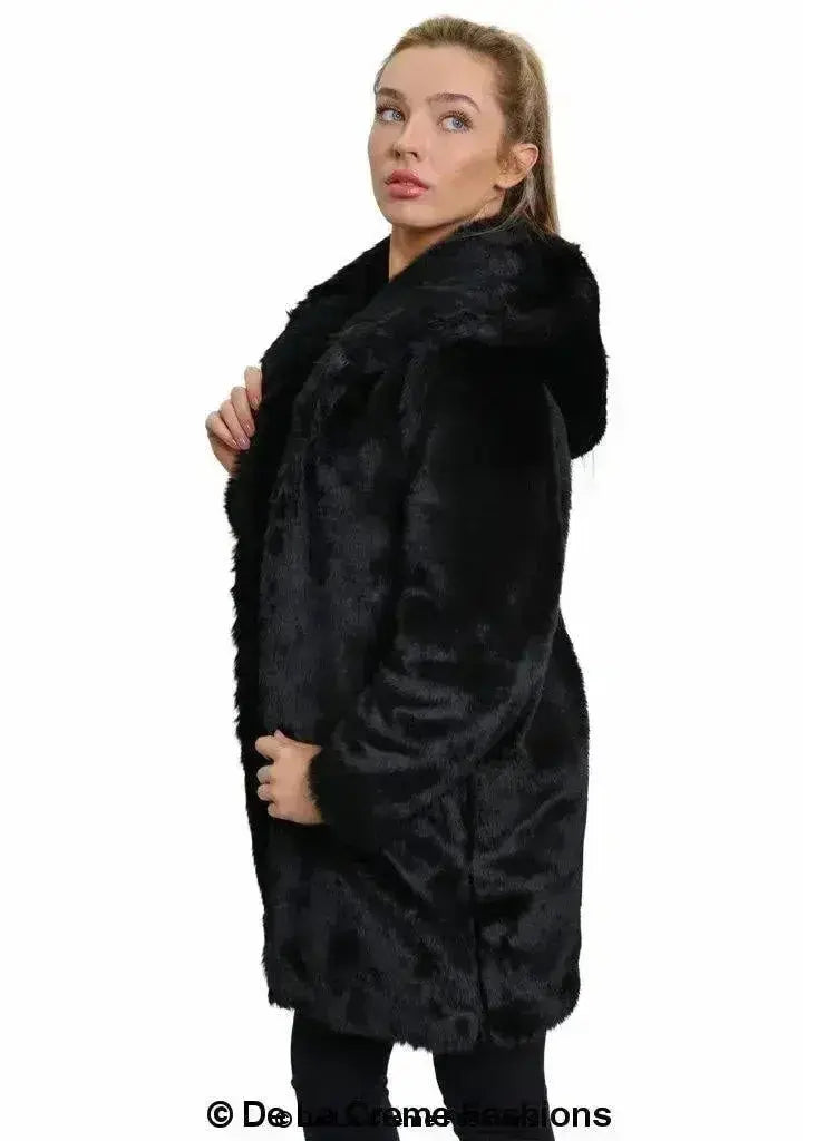 De La Creme - Women's Luxury Faux Fur Jacket Ladies Hooded Winter Coat Femstylo