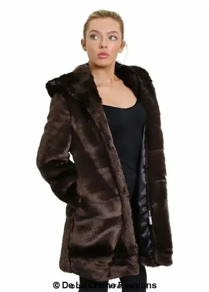 De La Creme - Women's Luxury Faux Fur Jacket Ladies Hooded Winter Coat Femstylo