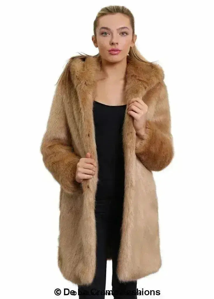 De La Creme - Women's Luxury Faux Fur Jacket Ladies Hooded Winter Coat Femstylo