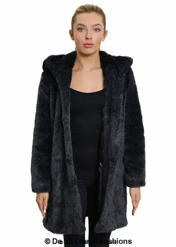 De La Creme - Women's Luxury Faux Fur Jacket Ladies Hooded Winter Coat Femstylo