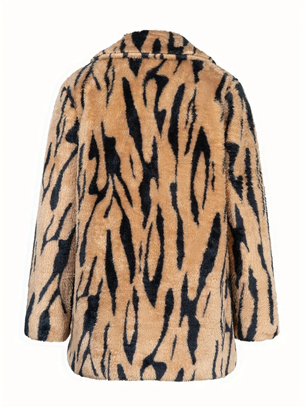 Plus Size Tiger Stripe Faux Fur Double Breasted Winter Coat Trendy Attic Store01