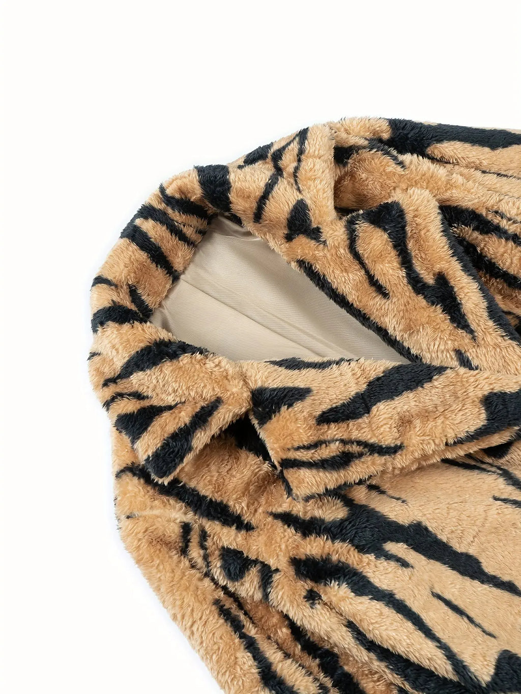 Plus Size Tiger Stripe Faux Fur Double Breasted Winter Coat Trendy Attic Store01