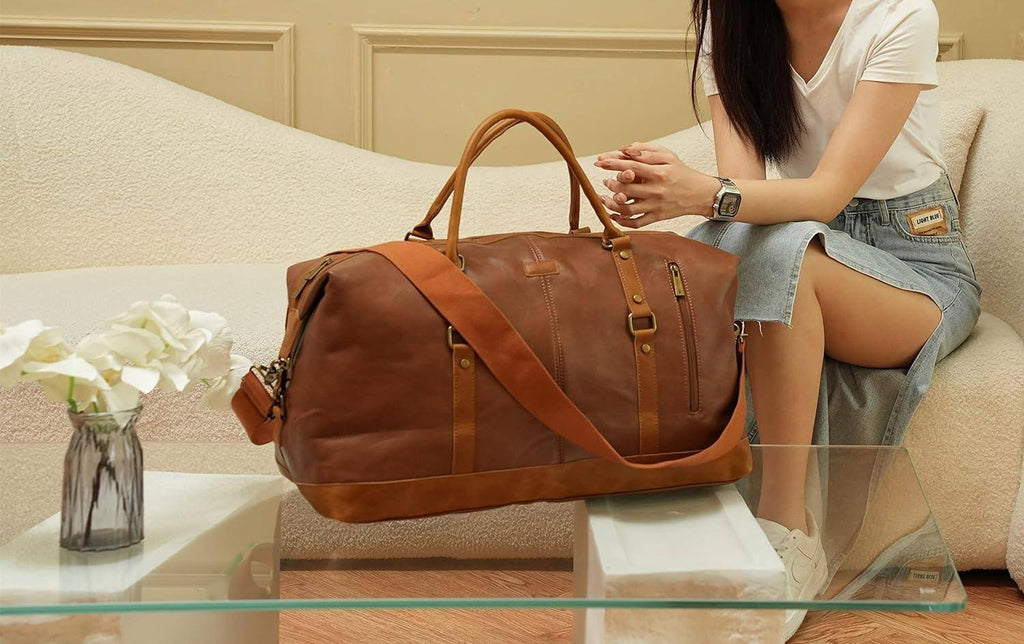 Leather Travel Duffel Bag – Vintage Vegan Carry-On Weekender FR Fashion Co.