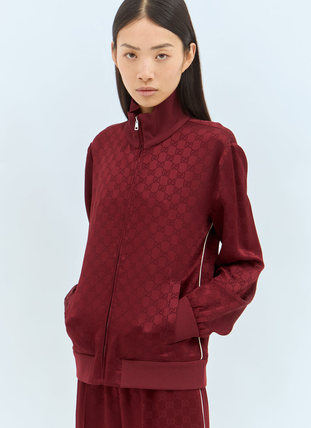 Gucci Women Gg Jacquard Zip-Up Jacket