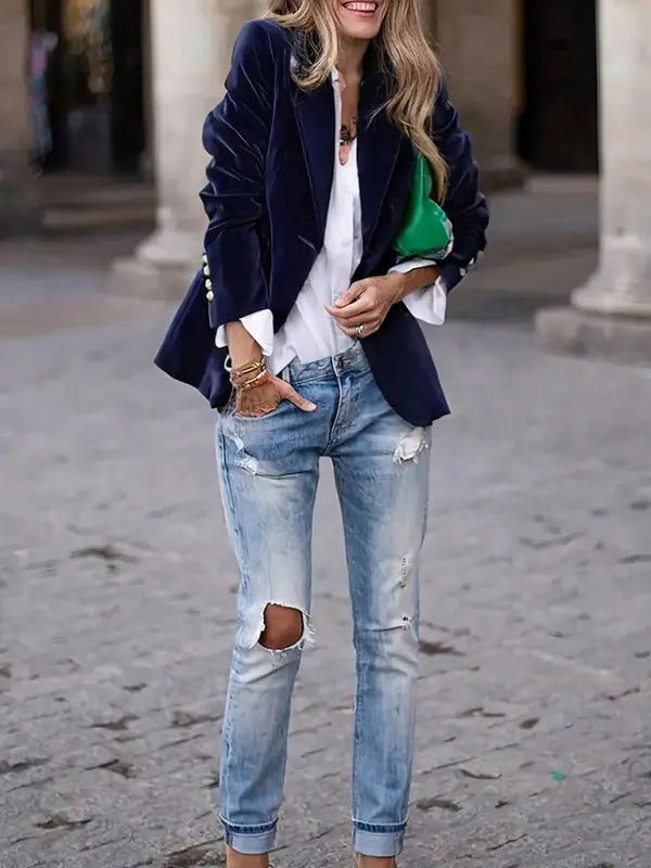 Women's Velvet Suit Jacket - Slim Fit - Multiple Colors - Four Season Lady Ros