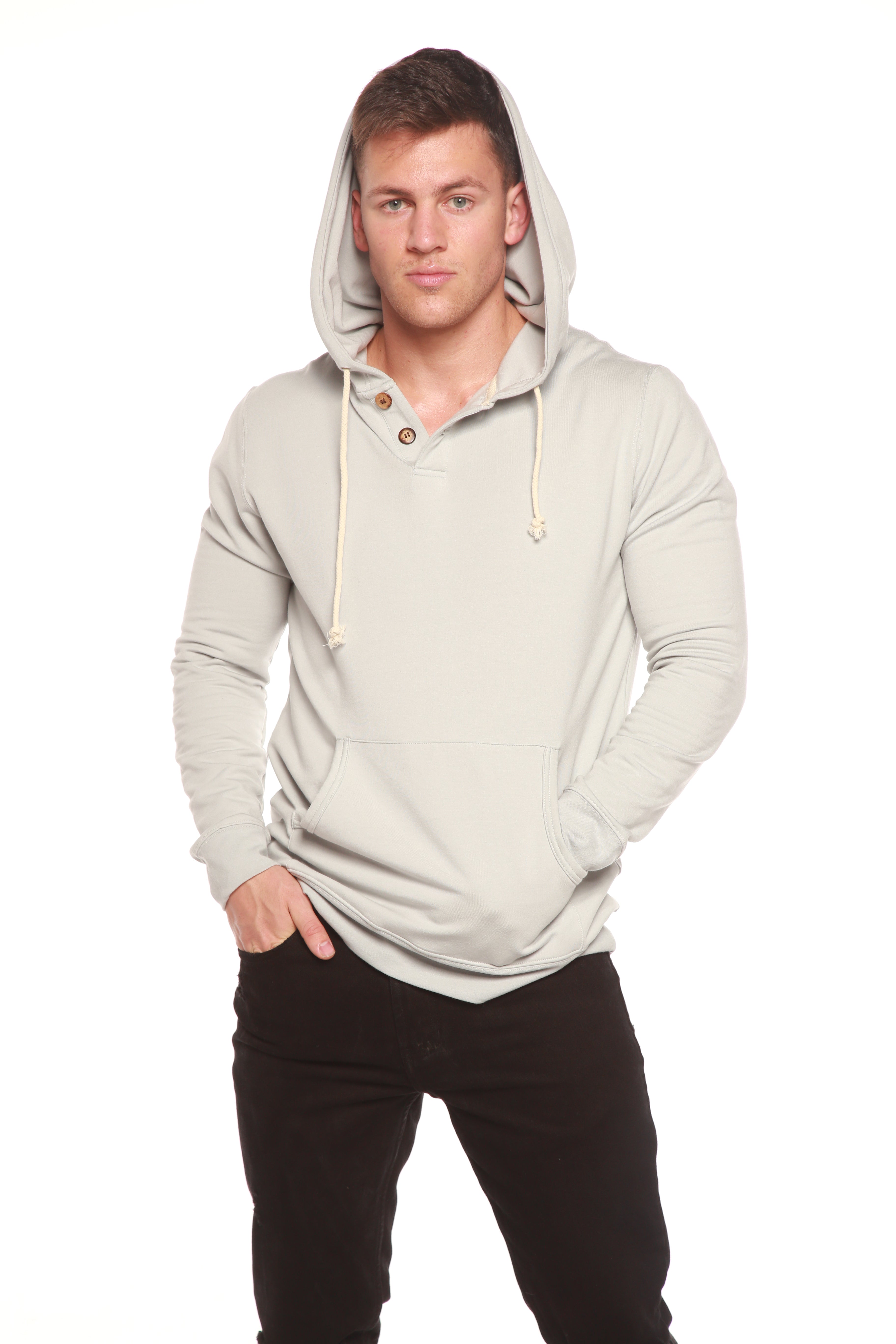 Men's Henley Style Bamboo Viscose Fleece Hoodie